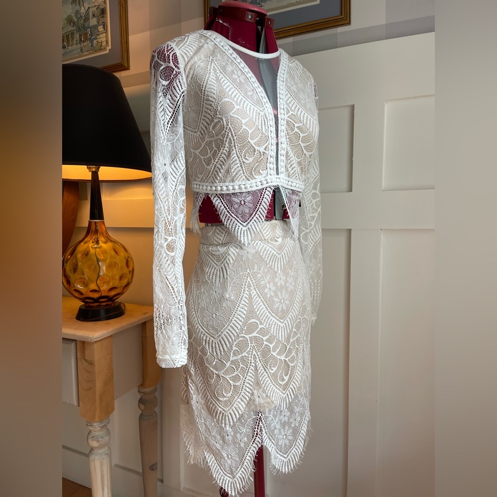 Lulu's White Lace Mini Dress and Jacket Set